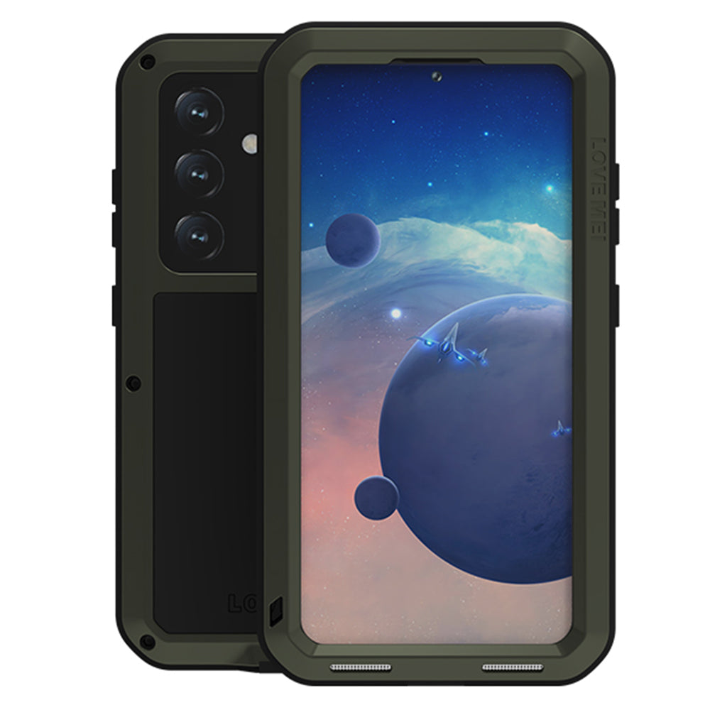 LOVE MEI For Samsung Galaxy S24 Case Metal+Silicone Phone Cover with Tempered Glass Film