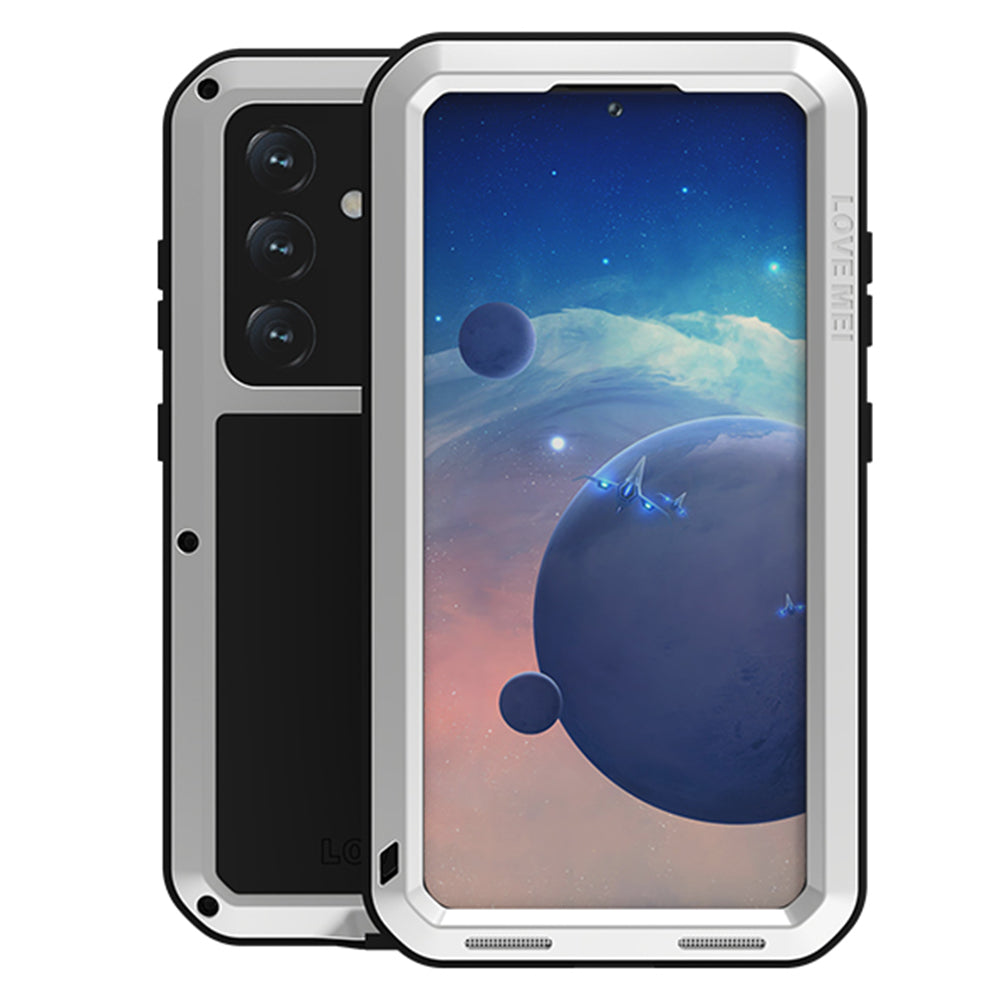 LOVE MEI For Samsung Galaxy S24 Case Metal+Silicone Phone Cover with Tempered Glass Film
