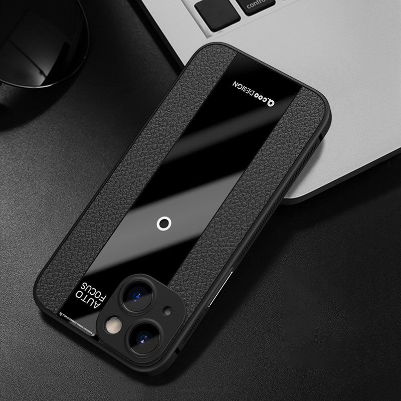 Q.COO For iPhone 14 Plus Slim Phone Cover PU Leather+TPU+Acrylic Phone Case Textured Design Shell