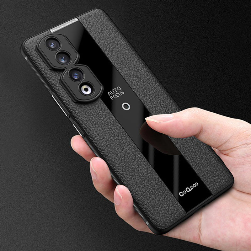 Q.COO For Honor 90 Pro Case PU Leather+TPU+Acrylic Shell Drop Protection Phone Cover