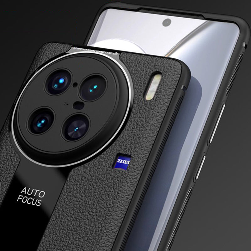 Q.COO For vivo X90 Pro 5G Cell Phone Cases Leather Coated TPU+Acrylic Shell with Anti-slip Stripes
