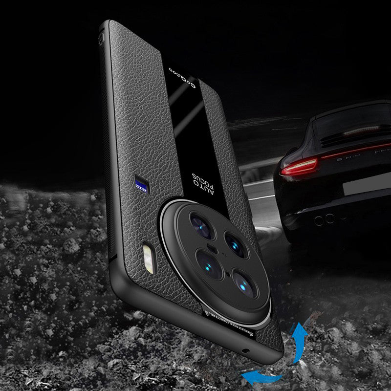 Q.COO For vivo X90 Pro 5G Cell Phone Cases Leather Coated TPU+Acrylic Shell with Anti-slip Stripes