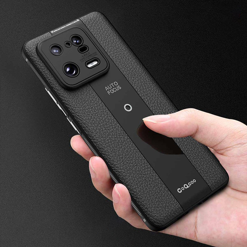 Q.COO For Xiaomi 13 Pro 5G Shockproof Case Textured PU Leather+TPU+Acrylic Phone Protector