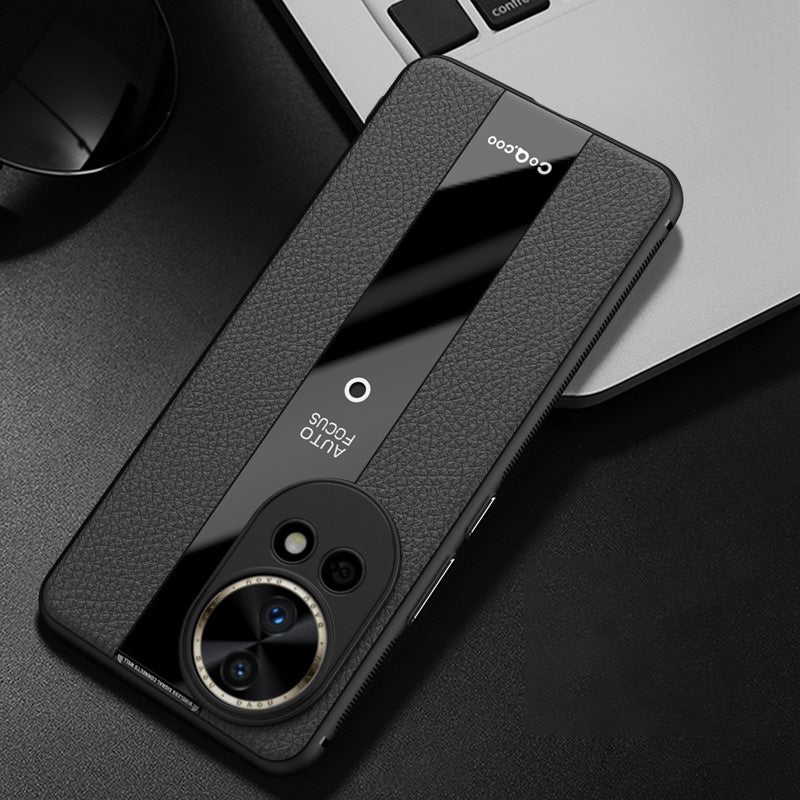 Q.COO For Huawei nova 12 5G Case Bump Proof Textured PU Leather+TPU+Acrylic Smart Phone Shell