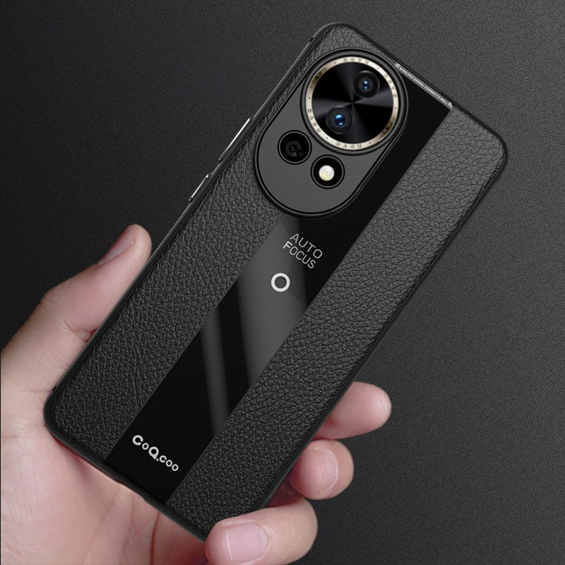 Q.COO For Huawei nova 12 5G Case Bump Proof Textured PU Leather+TPU+Acrylic Smart Phone Shell