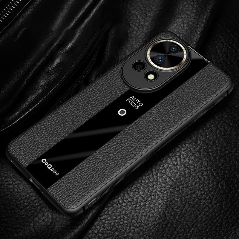 Q.COO For Huawei nova 12 5G Case Bump Proof Textured PU Leather+TPU+Acrylic Smart Phone Shell