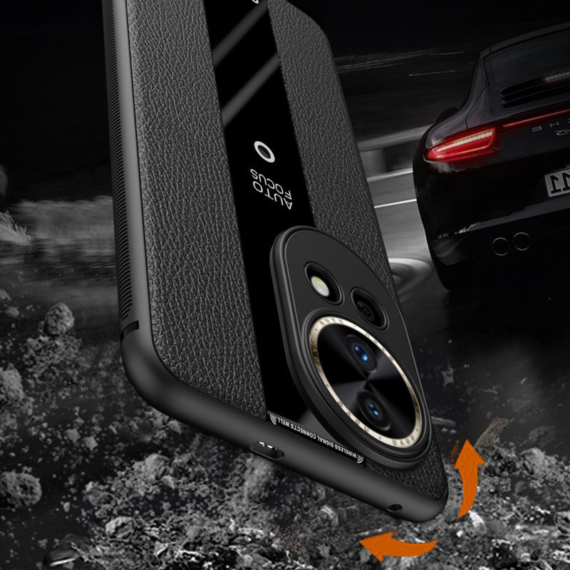 Q.COO For Huawei nova 12 5G Case Bump Proof Textured PU Leather+TPU+Acrylic Smart Phone Shell