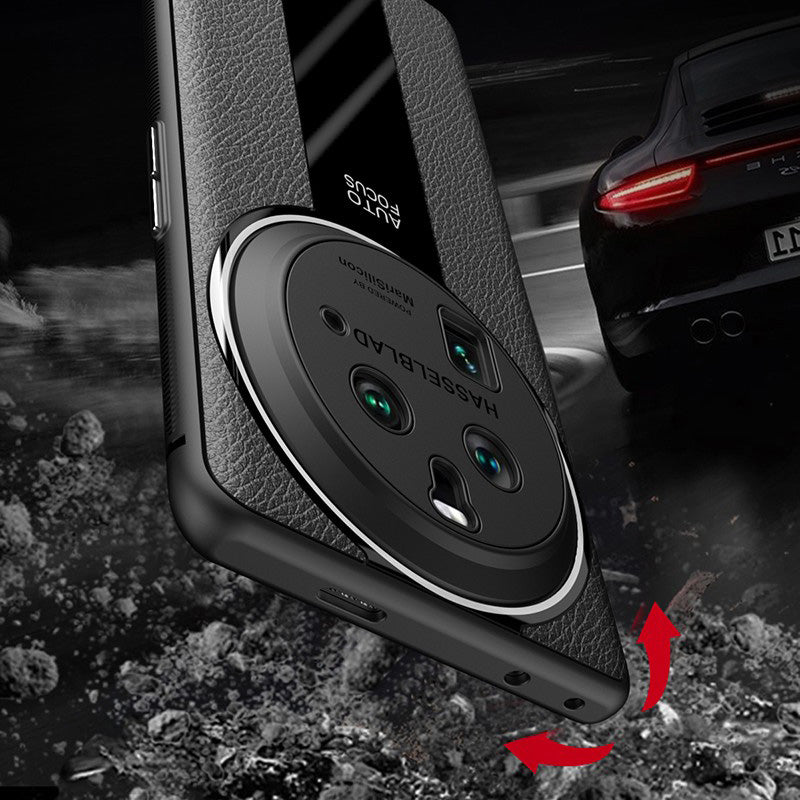 Q.COO For Oppo Find X6 Case Drop-proof PU Leather+TPU+Acrylic Phone Protective Shell