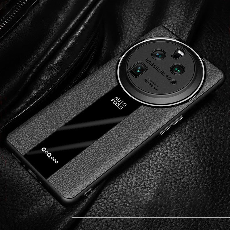 Q.COO For Oppo Find X6 Pro Case Fall Protection PU Leather+TPU+Acrylic Protective Back Cover