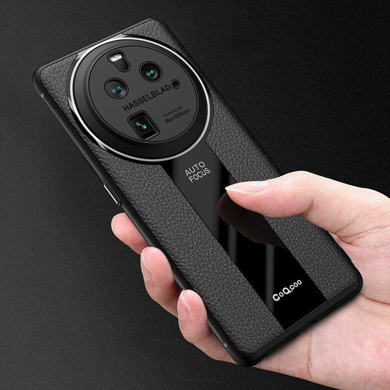 Q.COO For Oppo Find X6 Pro Case Fall Protection PU Leather+TPU+Acrylic Protective Back Cover