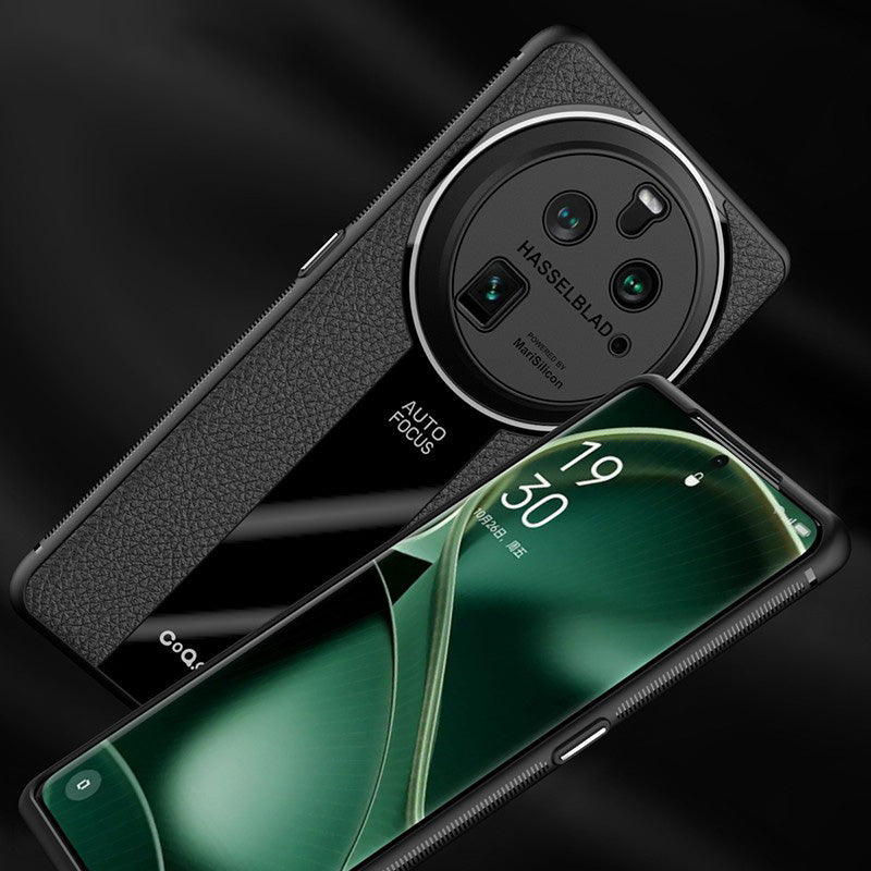 Q.COO For Oppo Find X6 Pro Case Fall Protection PU Leather+TPU+Acrylic Protective Back Cover