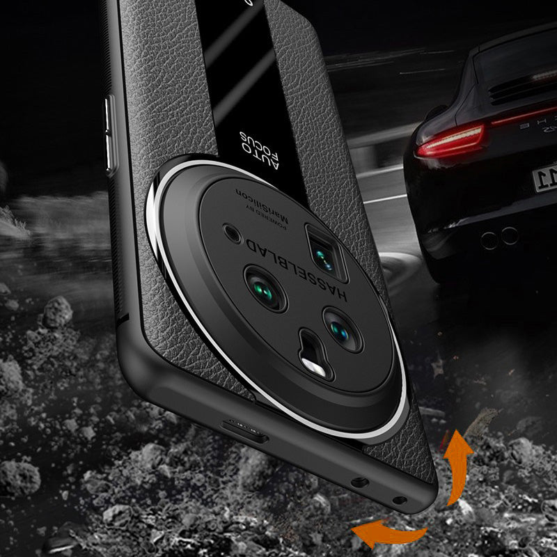 Q.COO For Oppo Find X6 Pro Case Fall Protection PU Leather+TPU+Acrylic Protective Back Cover