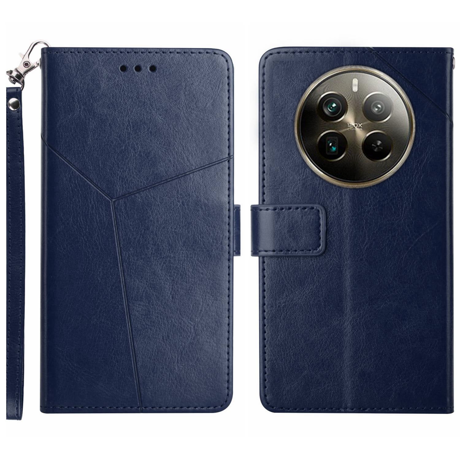 HT01 For Realme 12+ 5G Case Flip Wallet Leather Cover Y-shaped Lines Imprinted