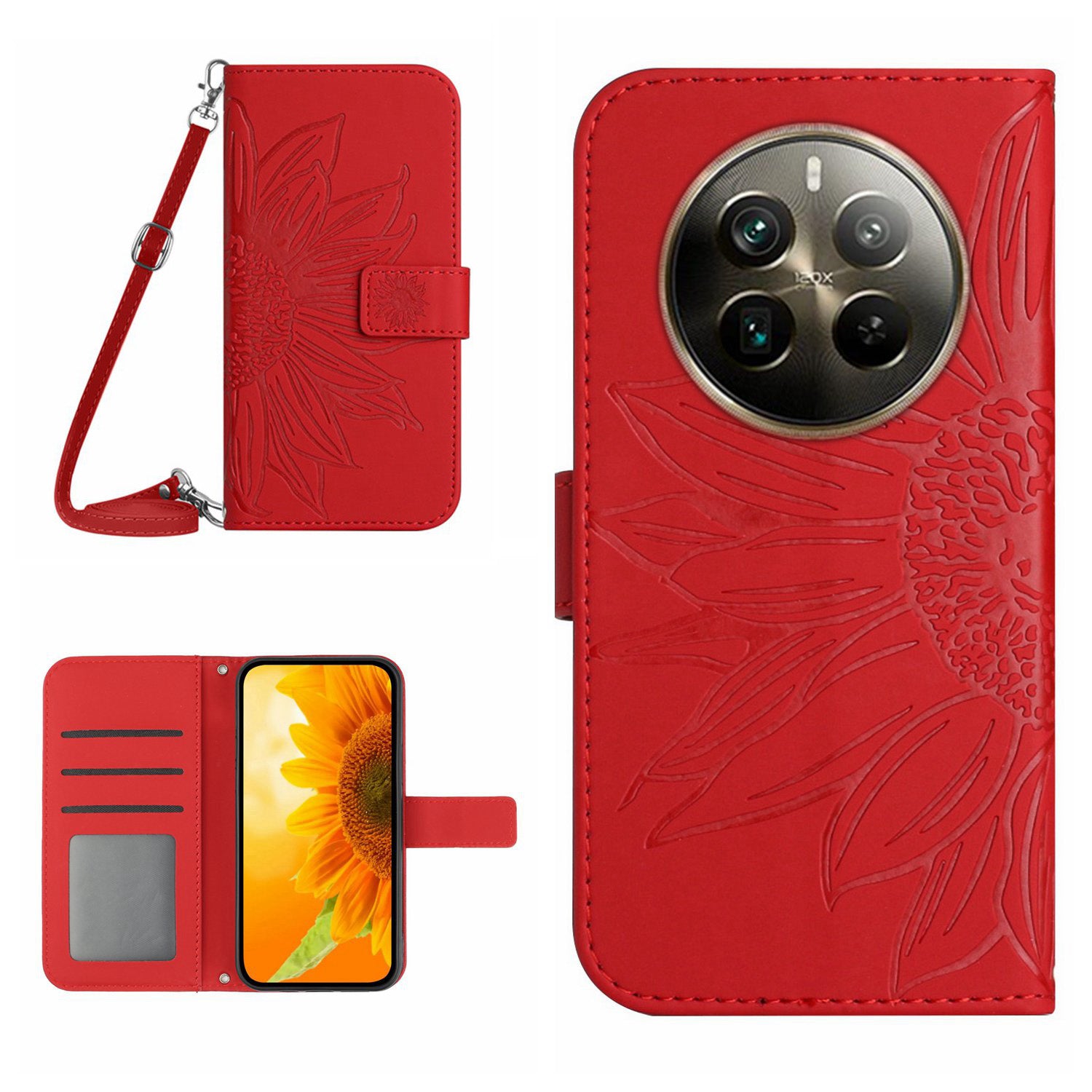 HT04 For Realme 12 Pro 5G / 12 Pro+ 5G Case Sunflower Leather Crossbody Phone Cover