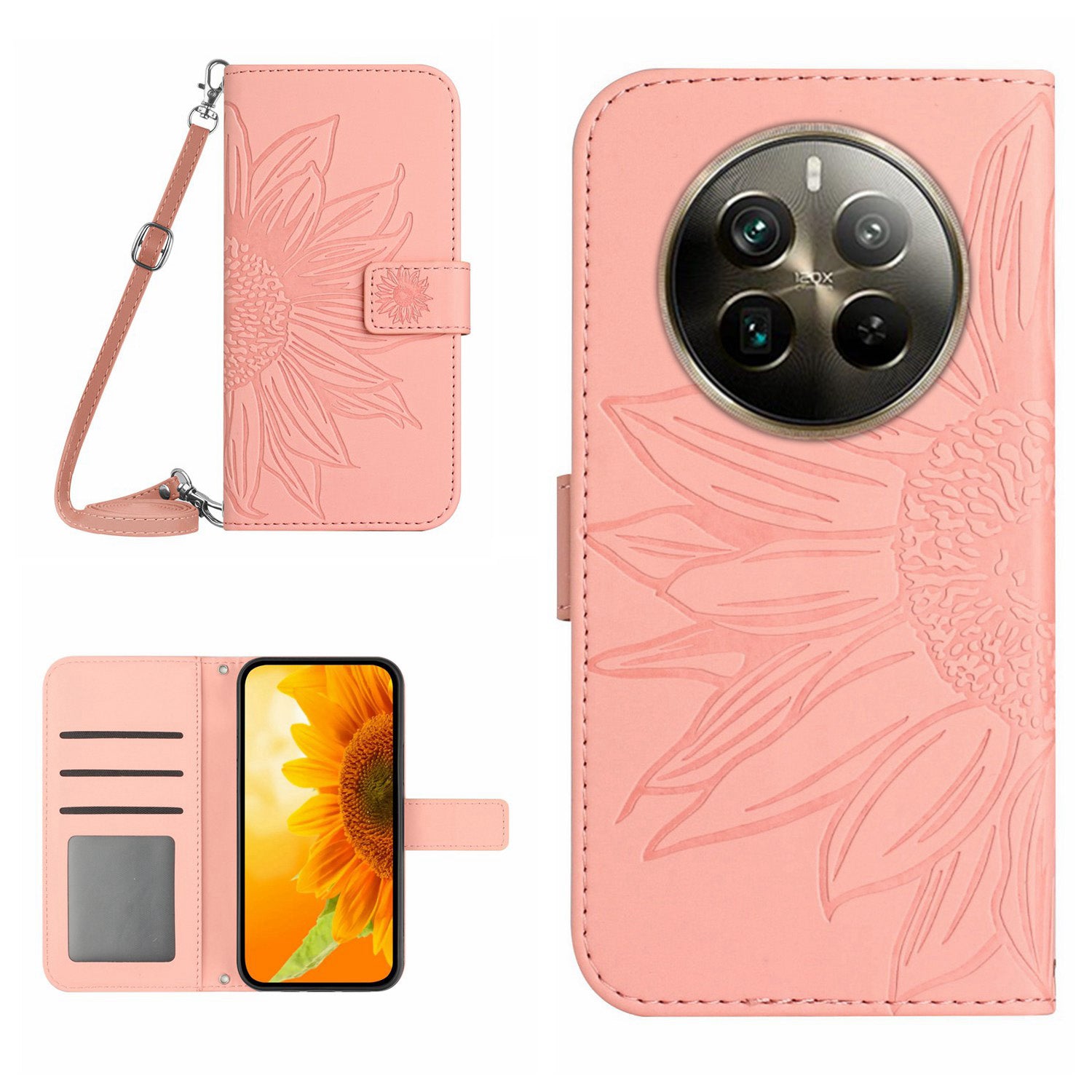 HT04 For Realme 12 Pro 5G / 12 Pro+ 5G Case Sunflower Leather Crossbody Phone Cover