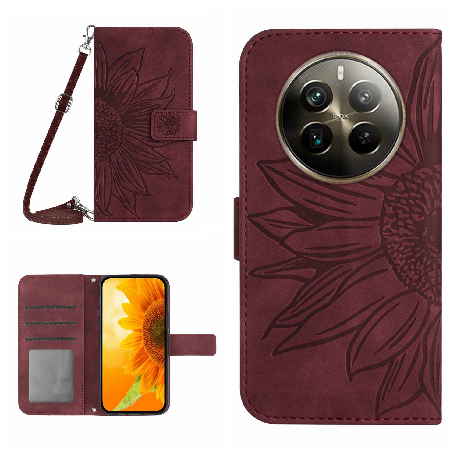 HT04 For Realme 12 Pro 5G / 12 Pro+ 5G Case Sunflower Leather Crossbody Phone Cover