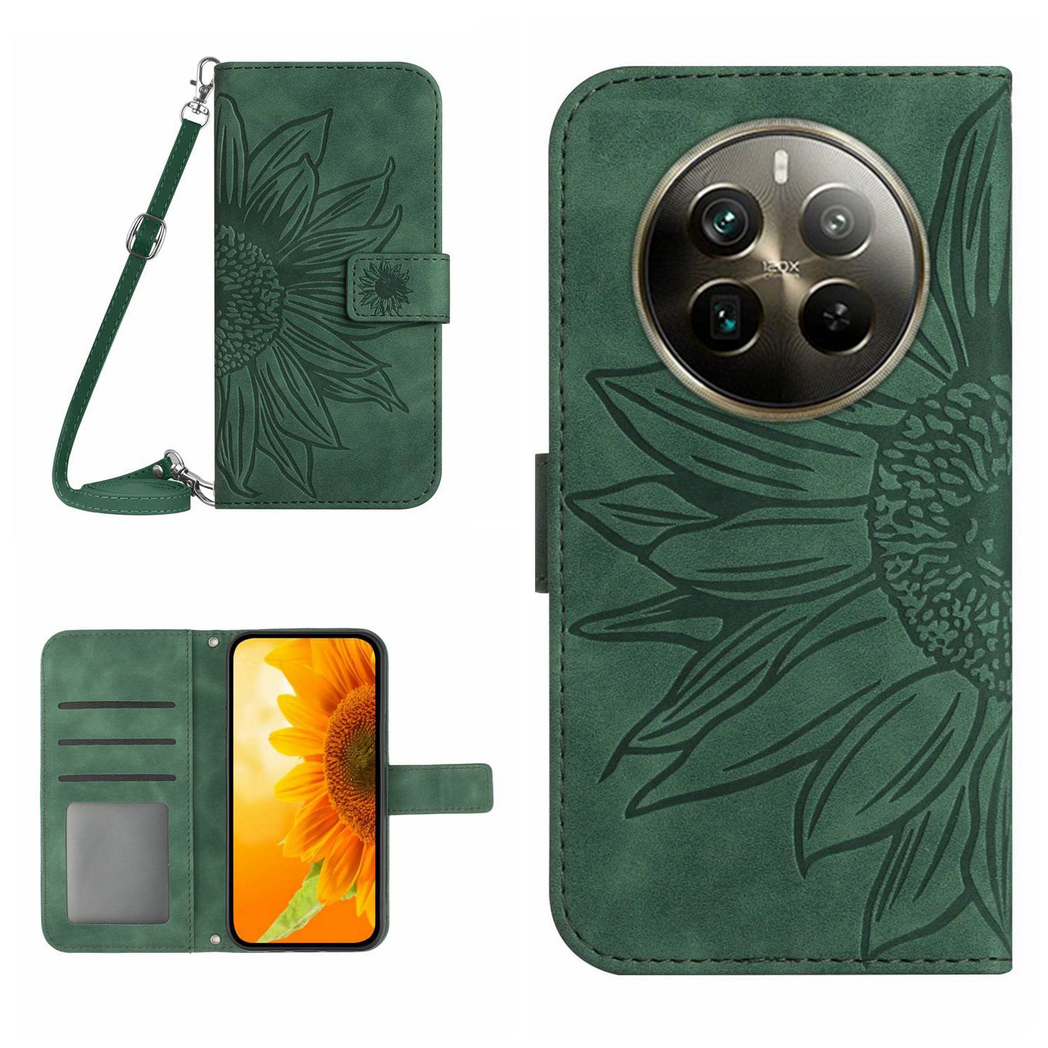 HT04 For Realme 12 Pro 5G / 12 Pro+ 5G Case Sunflower Leather Crossbody Phone Cover