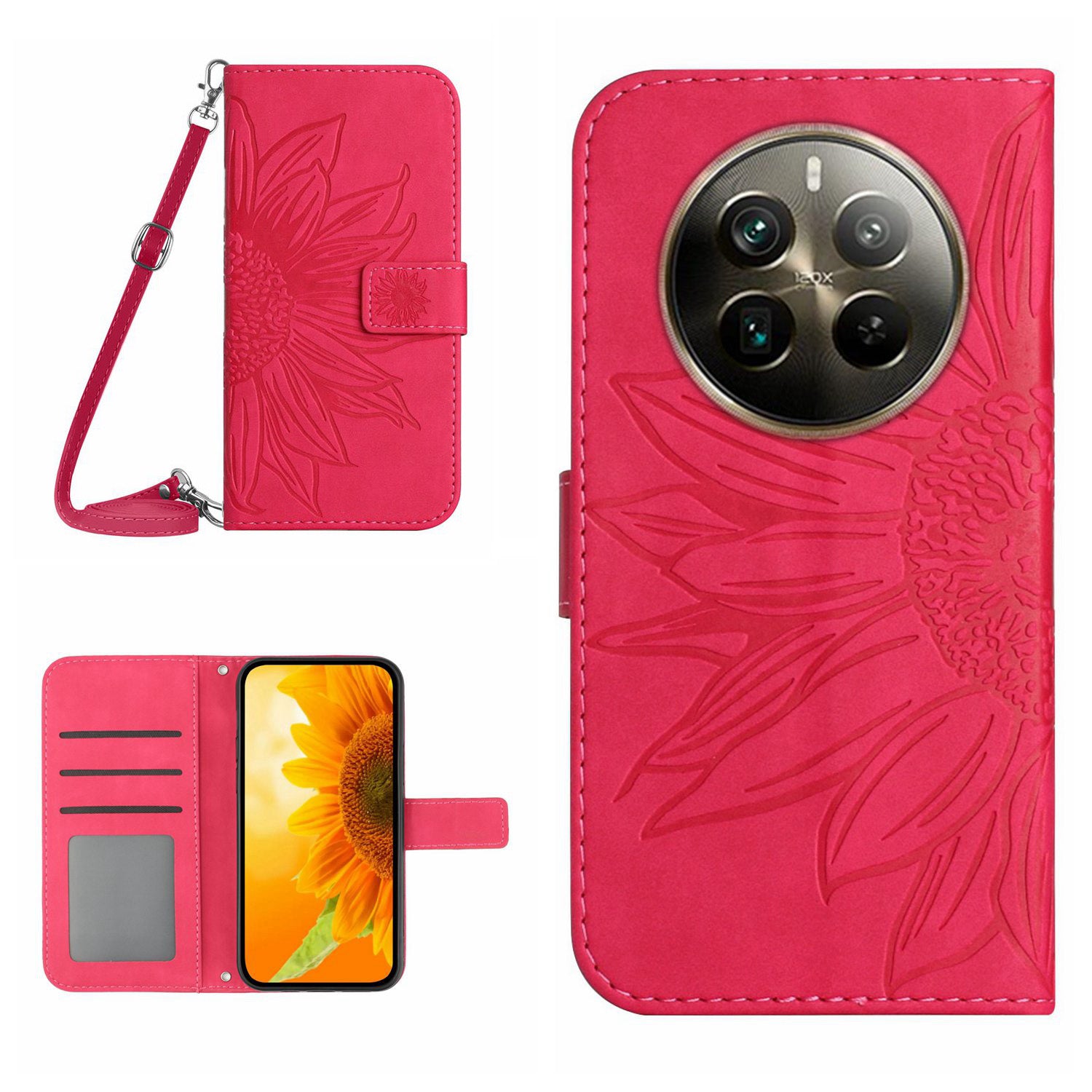 HT04 For Realme 12 Pro 5G / 12 Pro+ 5G Case Sunflower Leather Crossbody Phone Cover