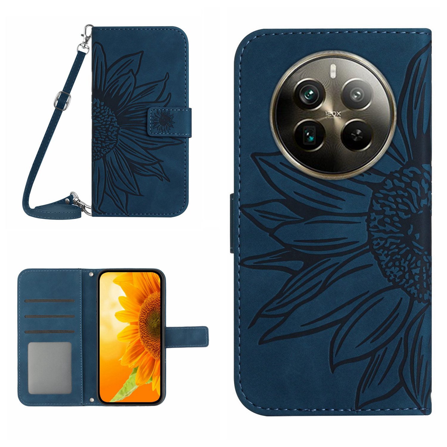 HT04 For Realme 12 Pro 5G / 12 Pro+ 5G Case Sunflower Leather Crossbody Phone Cover