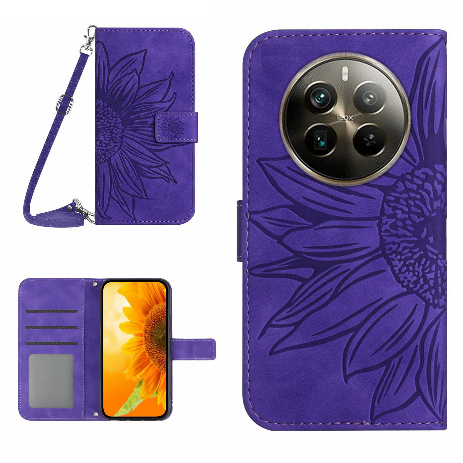 HT04 For Realme 12 Pro 5G / 12 Pro+ 5G Case Sunflower Leather Crossbody Phone Cover