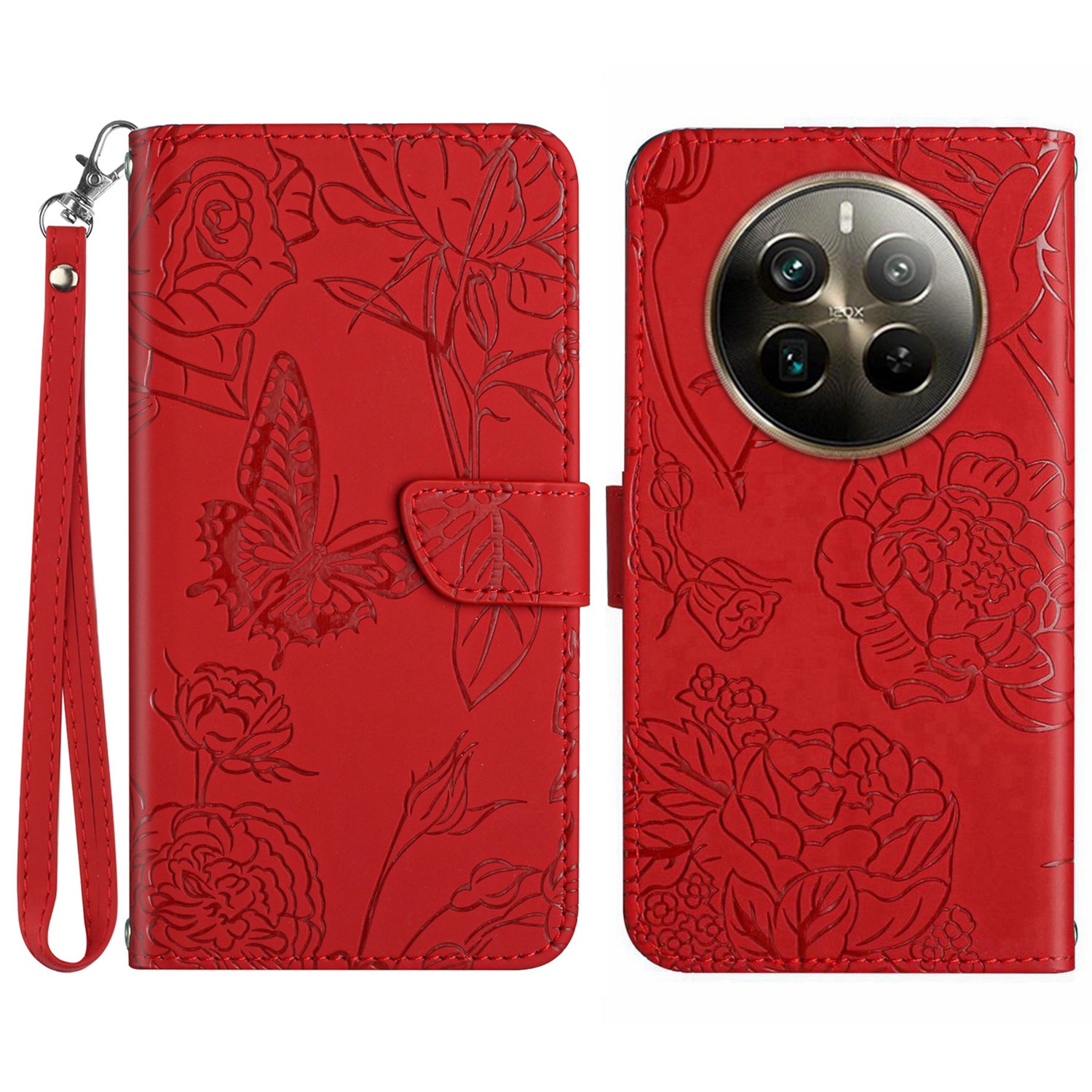 HT03 For Realme 12+ 5G Case Wallet Leather Flip Phone Cover with Hand Strap
