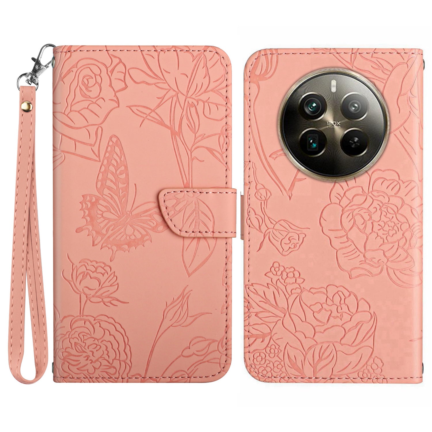 HT03 For Realme 12+ 5G Case Wallet Leather Flip Phone Cover with Hand Strap
