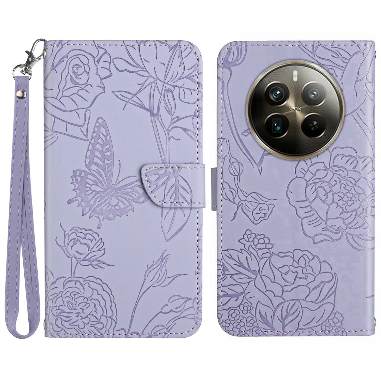 HT03 For Realme 12+ 5G Case Wallet Leather Flip Phone Cover with Hand Strap