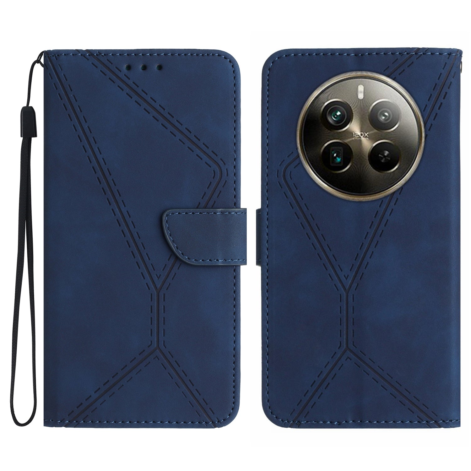 HT05 For Realme 12+ 5G Wallet Case PU Leather Stand Phone Cover Lines Imprinted
