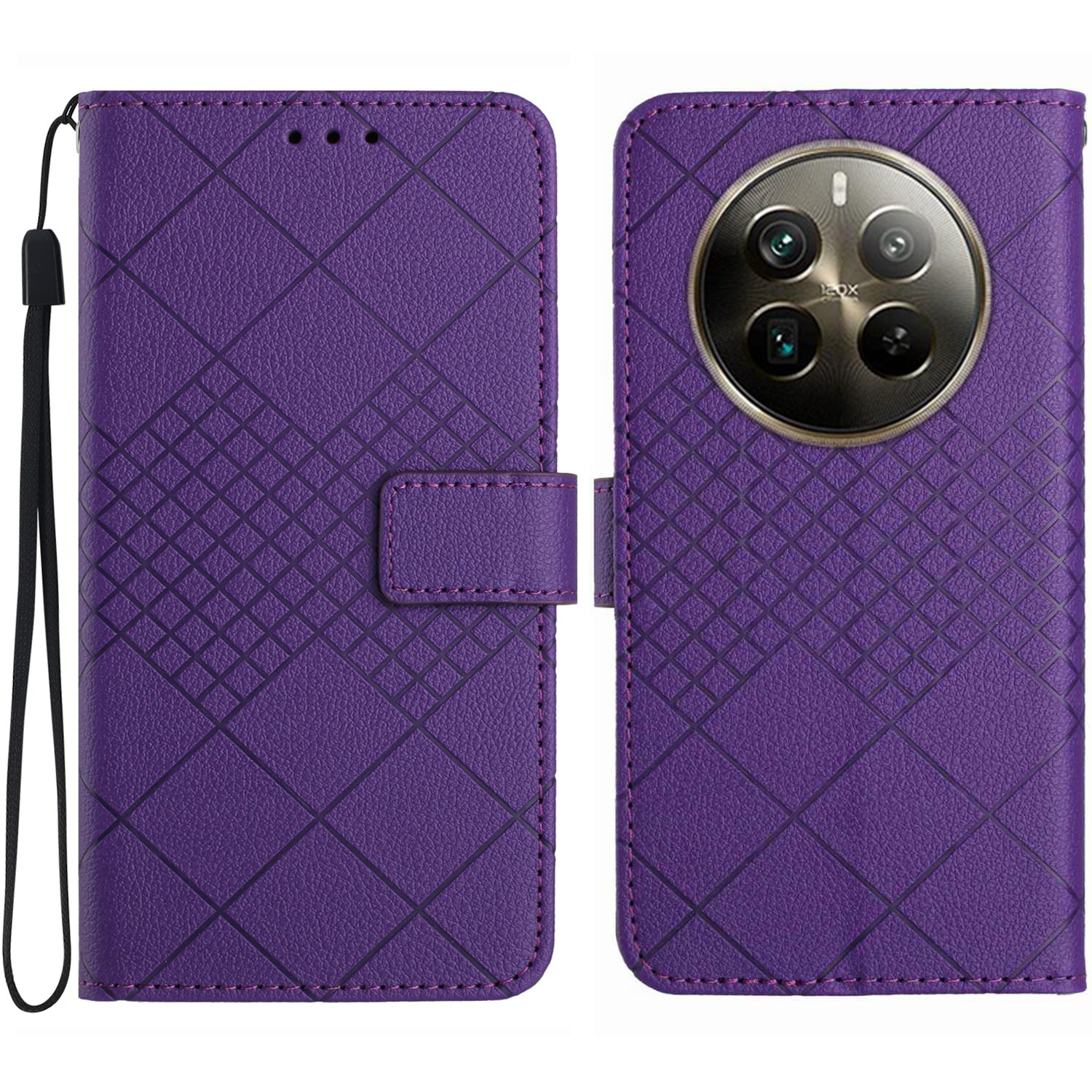 HT06 For Realme 12+ 5G Case Rhombus Litchi Texture Wallet Leather Phone Cover