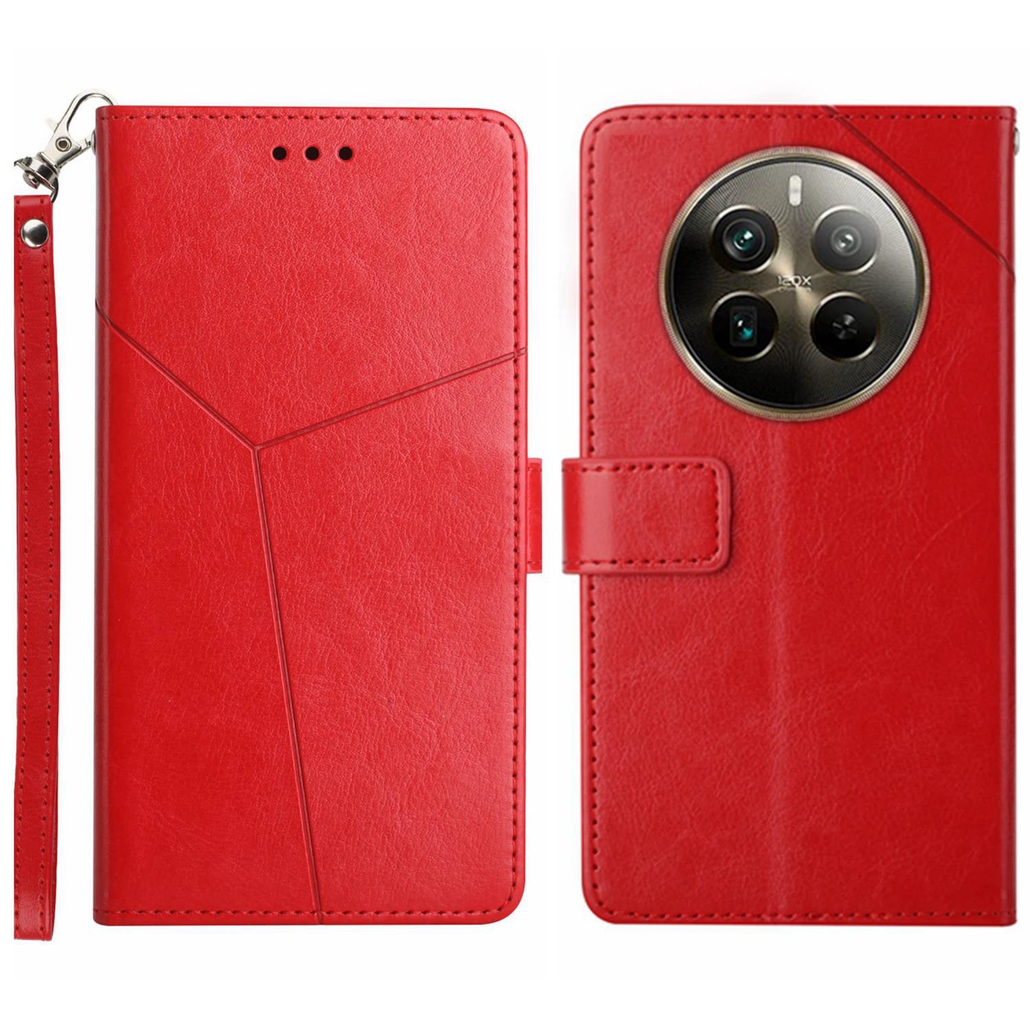 HT01 For Realme 12 Pro 5G / 12 Pro+ 5G Leather Case Y-shaped Lines Imprinted Phone Wallet Cover