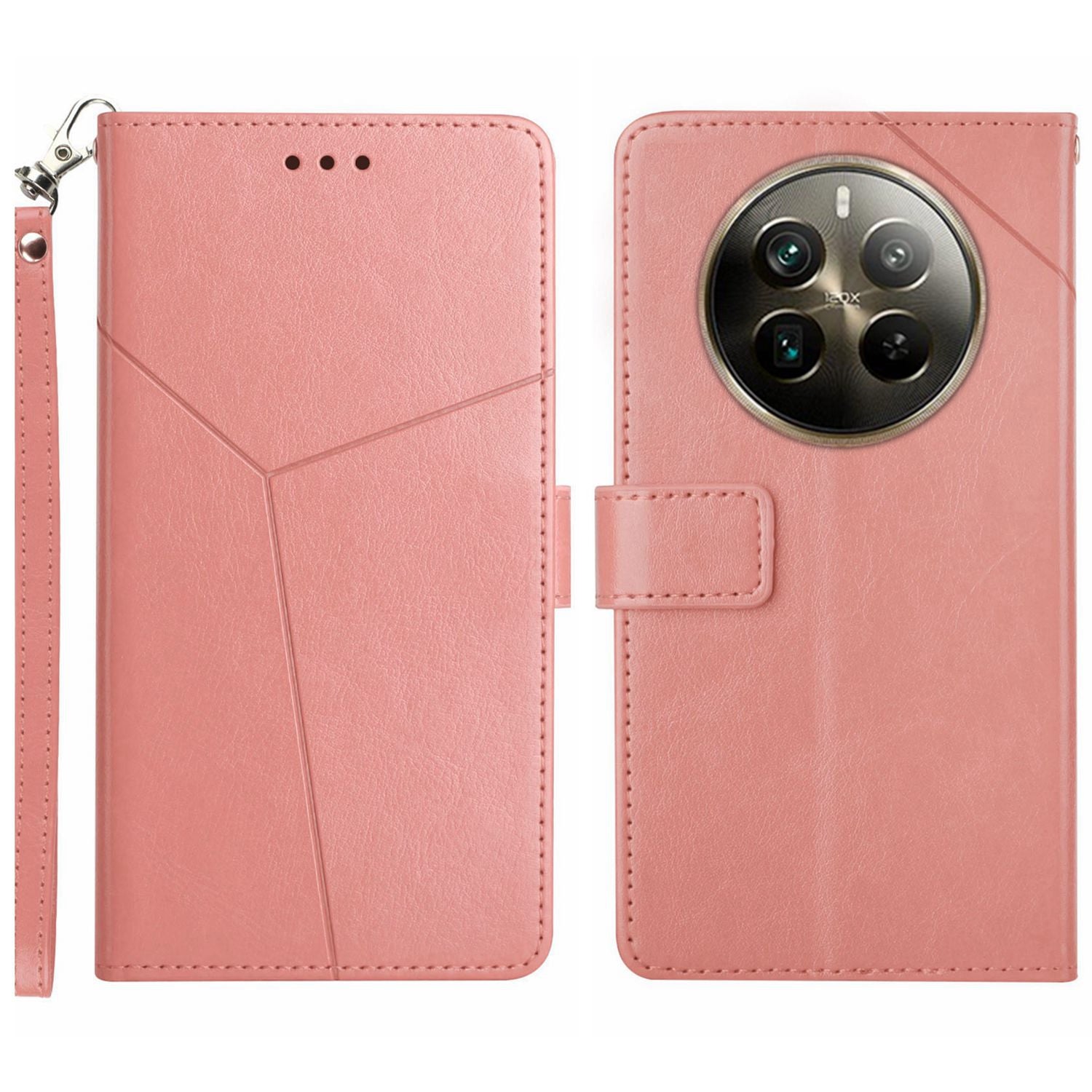 HT01 For Realme 12 Pro 5G / 12 Pro+ 5G Leather Case Y-shaped Lines Imprinted Phone Wallet Cover