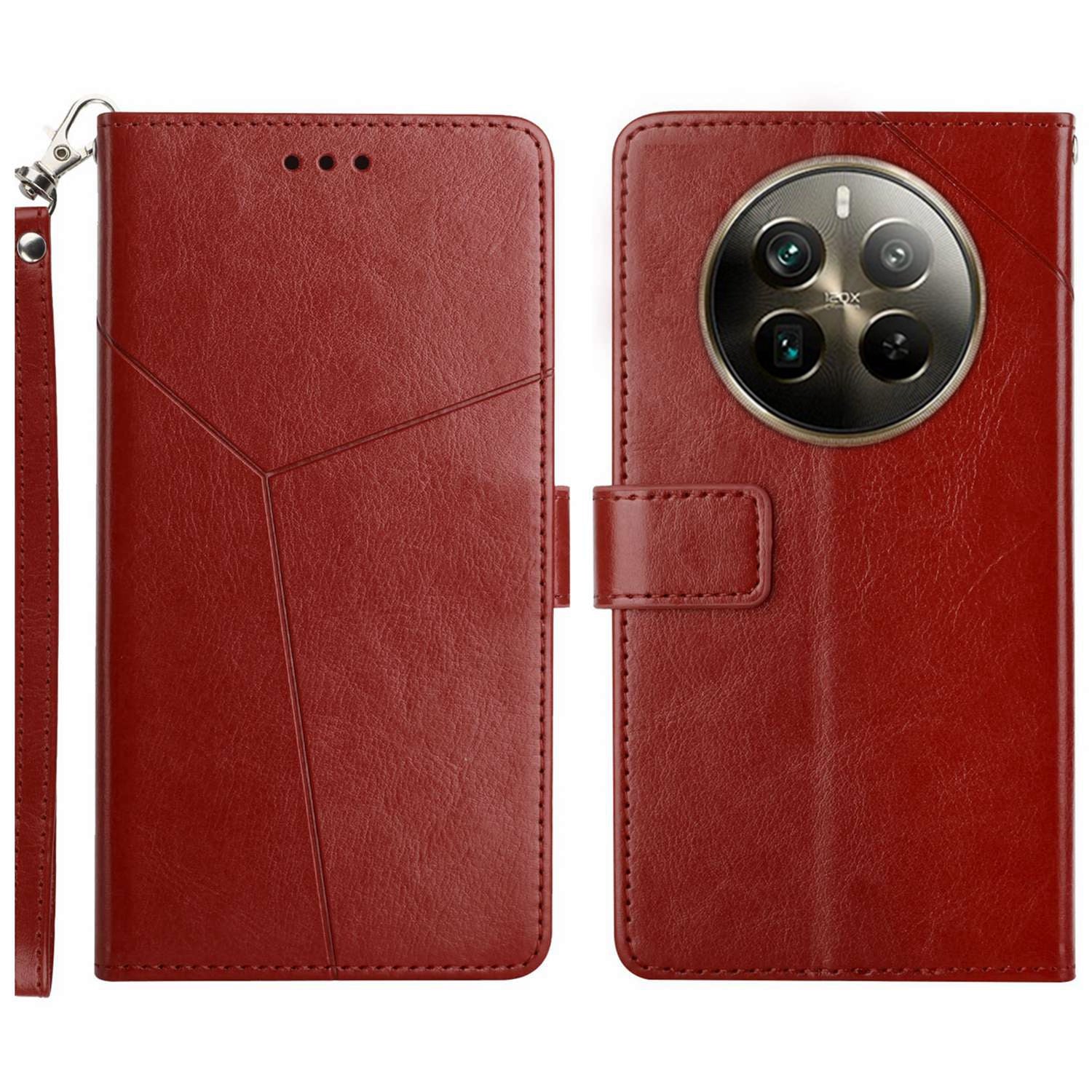 HT01 For Realme 12 Pro 5G / 12 Pro+ 5G Leather Case Y-shaped Lines Imprinted Phone Wallet Cover
