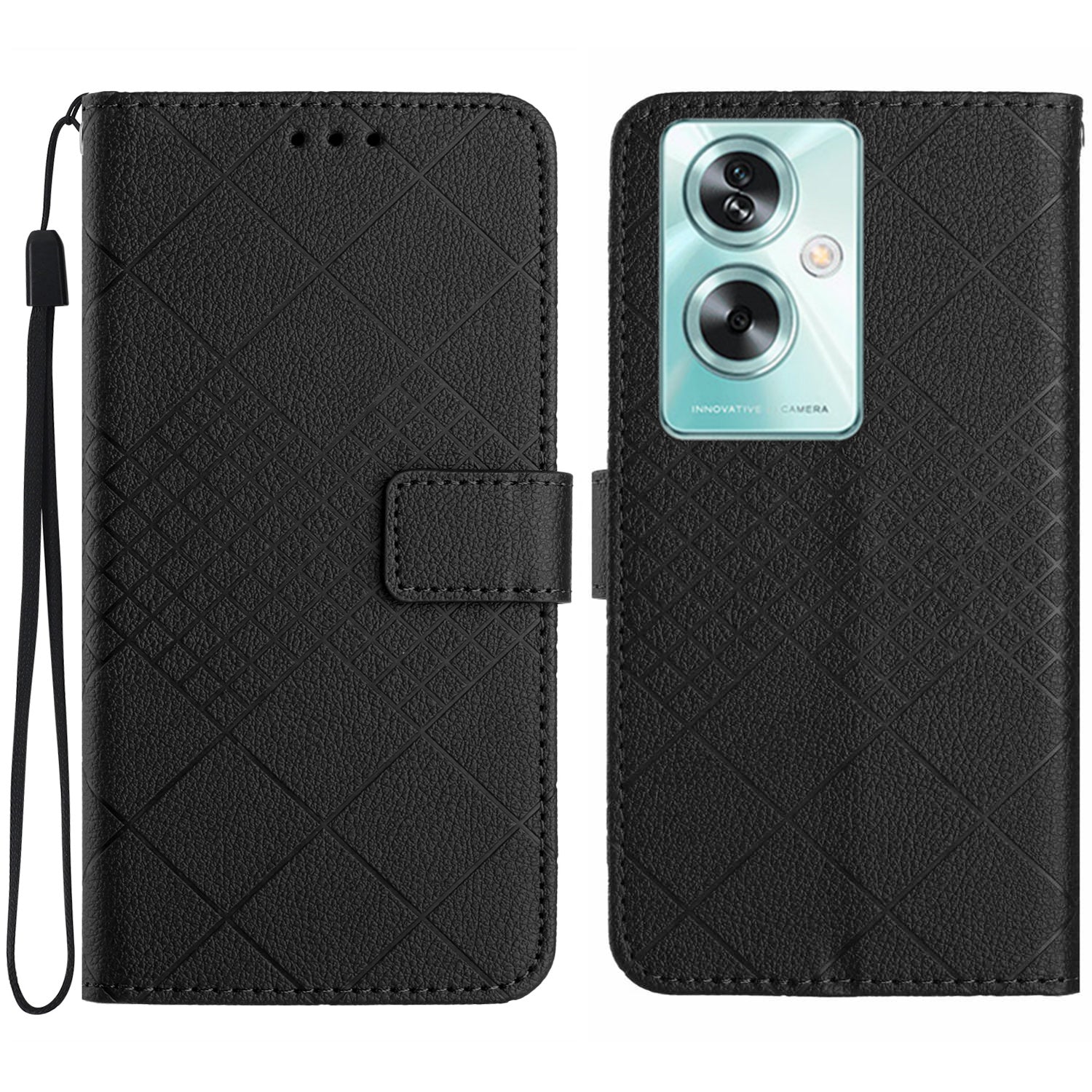 HT06 For Oppo Reno11 F 5G / F25 Pro 5G Leather Case Imprinting Rhombus Pattern Phone Cover