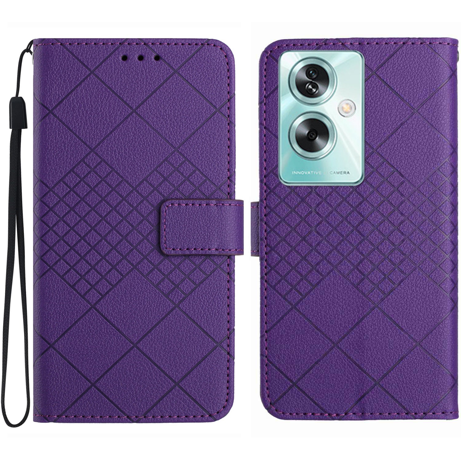 HT06 For Oppo Reno11 F 5G / F25 Pro 5G Leather Case Imprinting Rhombus Pattern Phone Cover