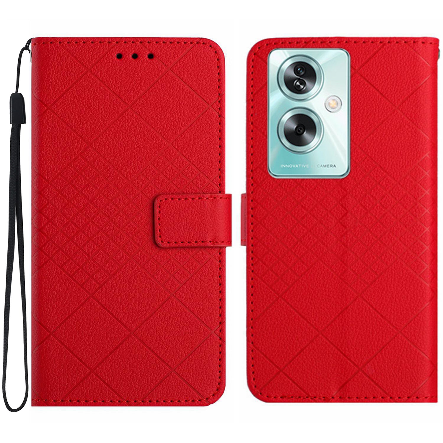 HT06 For Oppo Reno11 F 5G / F25 Pro 5G Leather Case Imprinting Rhombus Pattern Phone Cover