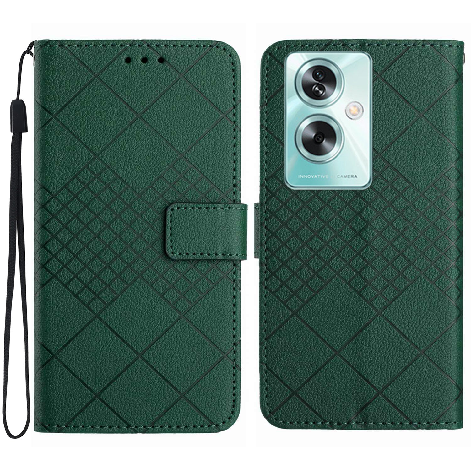 HT06 For Oppo Reno11 F 5G / F25 Pro 5G Leather Case Imprinting Rhombus Pattern Phone Cover