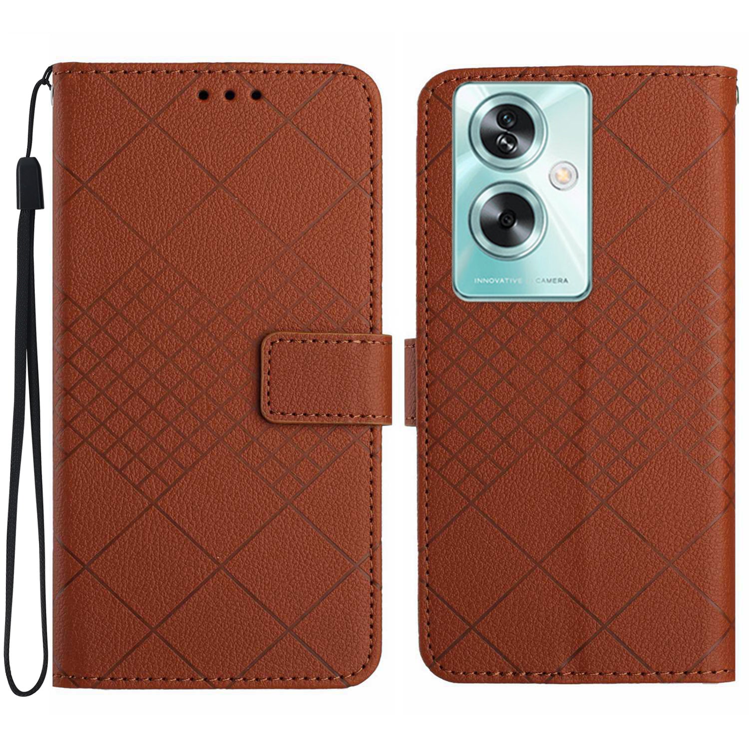 HT06 For Oppo Reno11 F 5G / F25 Pro 5G Leather Case Imprinting Rhombus Pattern Phone Cover