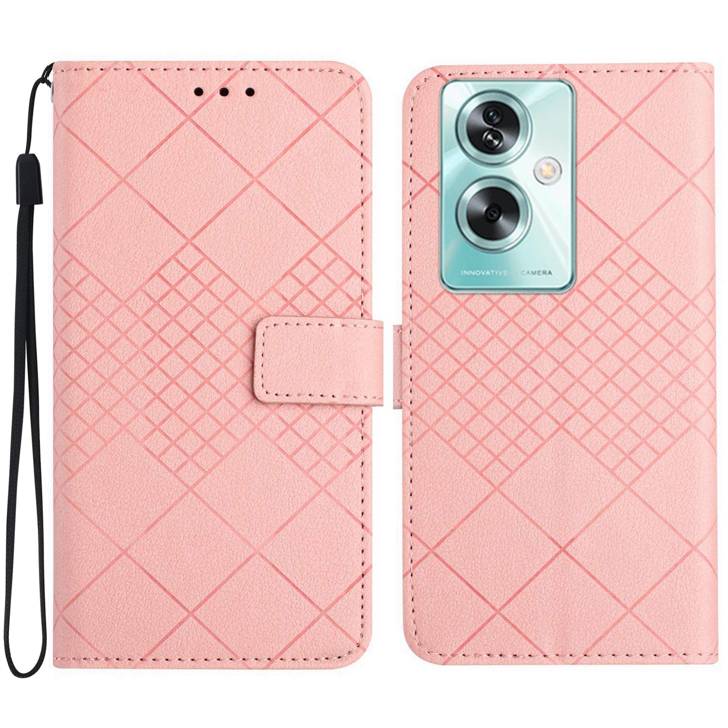 HT06 For Oppo Reno11 F 5G / F25 Pro 5G Leather Case Imprinting Rhombus Pattern Phone Cover