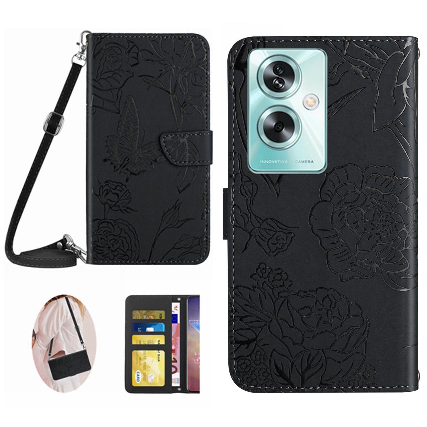 HT03 For Oppo Reno11 F 5G / F25 Pro 5G Leather Case Flip Butterfly Flower Crossbody Phone Cover