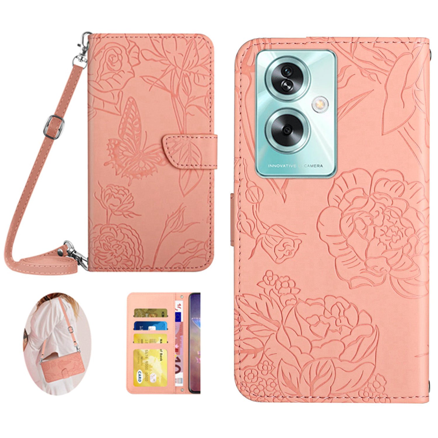HT03 For Oppo Reno11 F 5G / F25 Pro 5G Leather Case Flip Butterfly Flower Crossbody Phone Cover