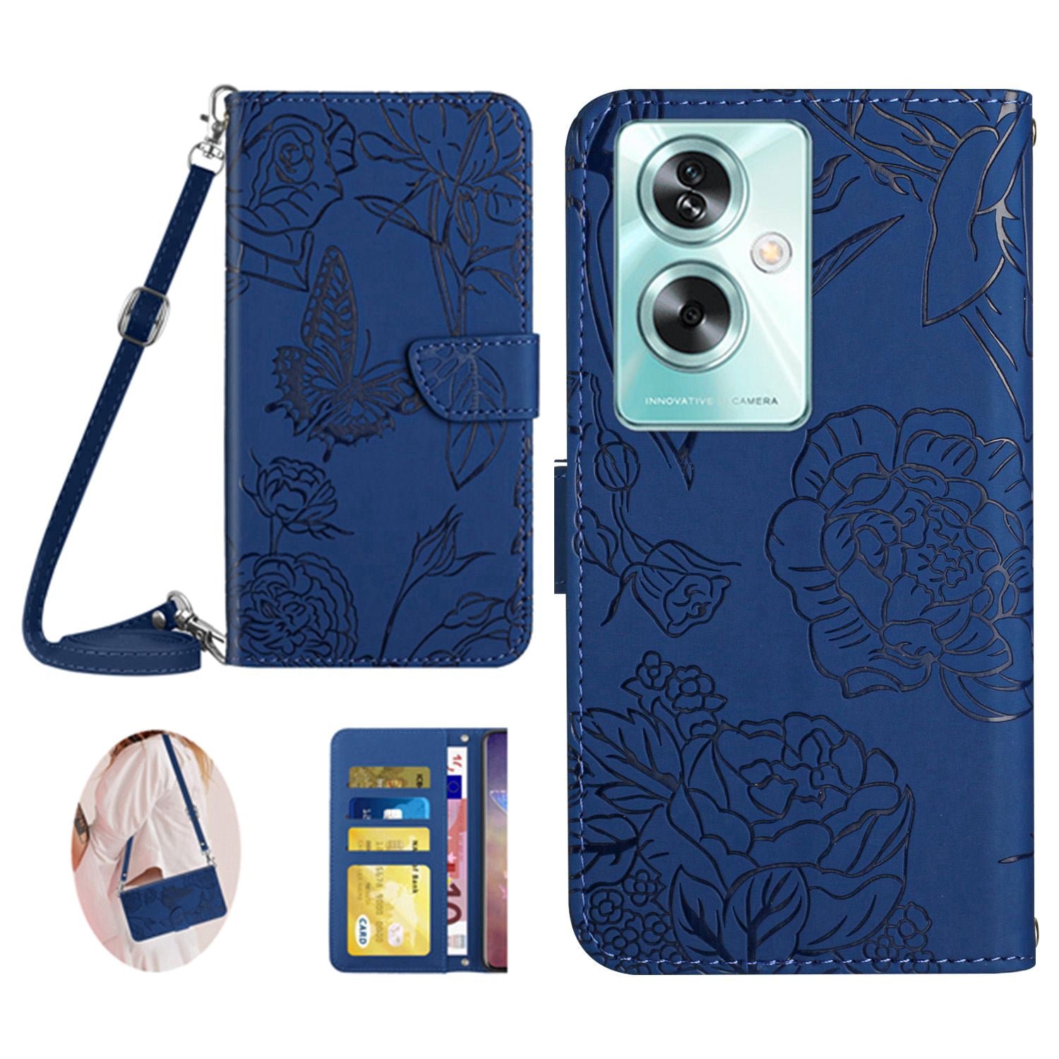 HT03 For Oppo Reno11 F 5G / F25 Pro 5G Leather Case Flip Butterfly Flower Crossbody Phone Cover