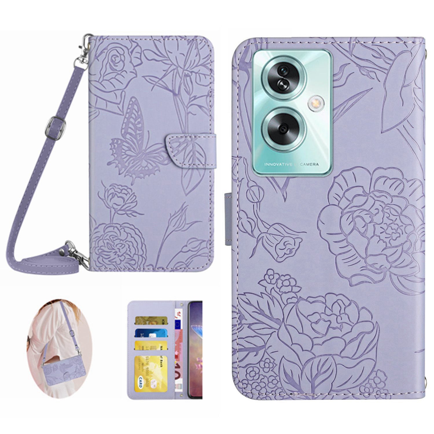 HT03 For Oppo Reno11 F 5G / F25 Pro 5G Leather Case Flip Butterfly Flower Crossbody Phone Cover