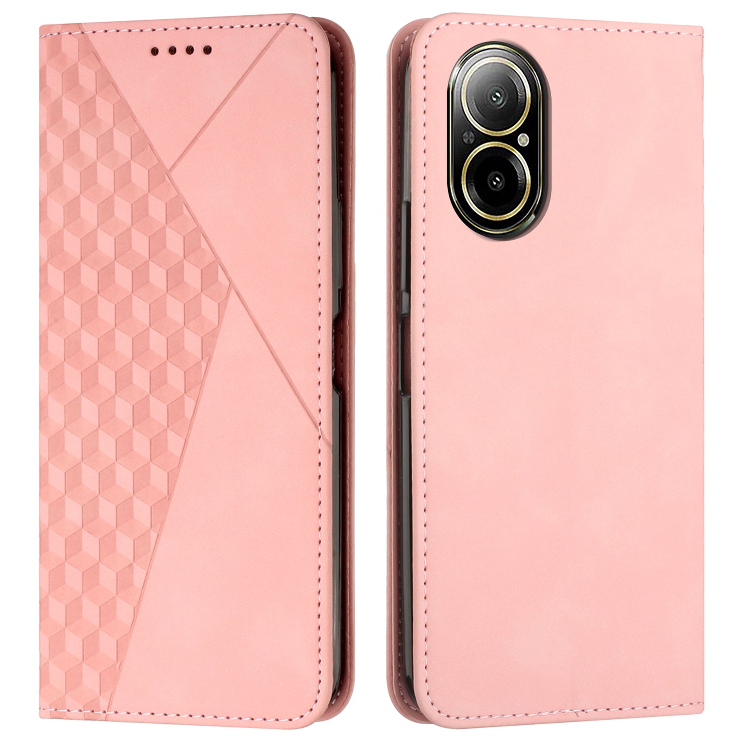For Realme C67 4G Leather Case Splicing Rhombus Pattern Magnetic Phone Cover