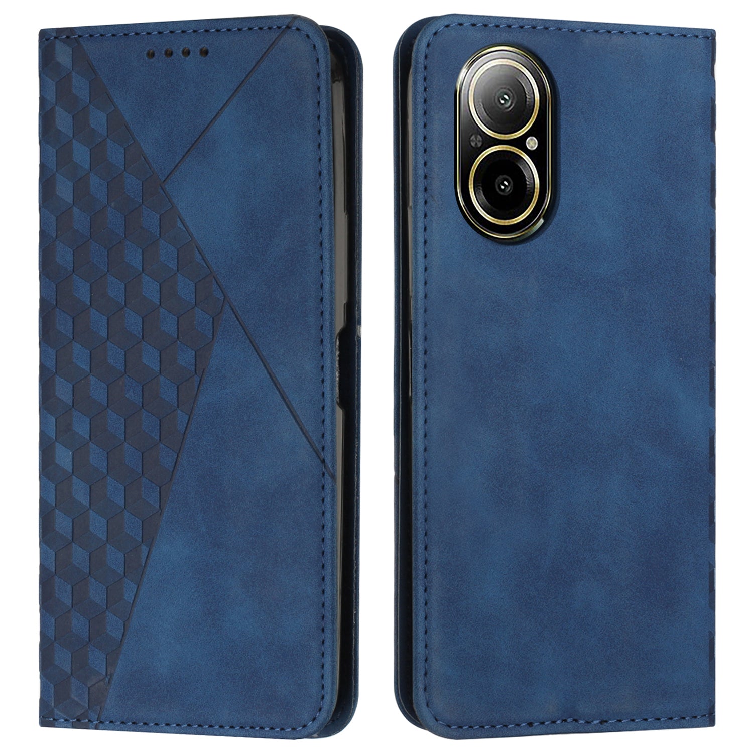 For Realme C67 4G Leather Case Splicing Rhombus Pattern Magnetic Phone Cover