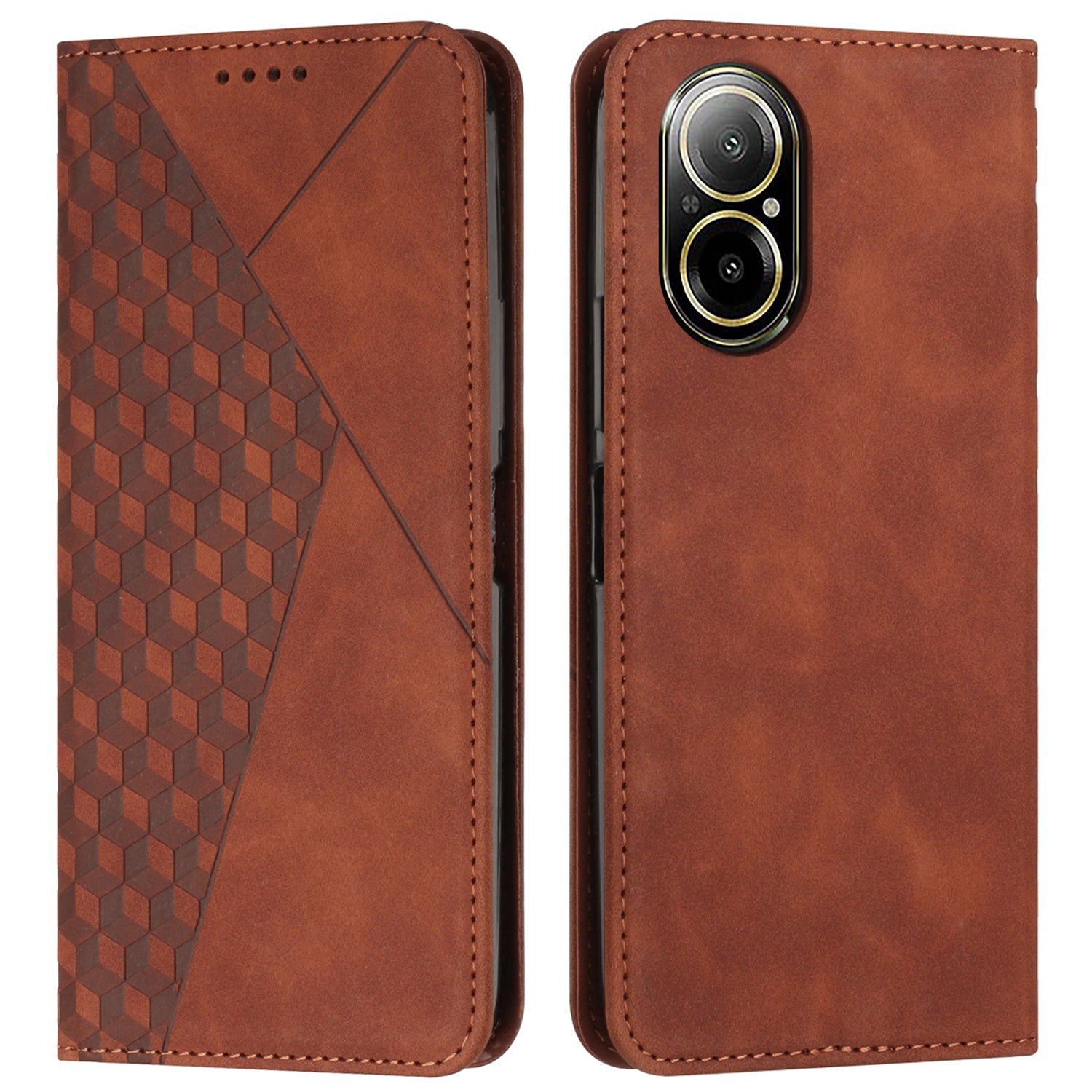 For Realme C67 4G Leather Case Splicing Rhombus Pattern Magnetic Phone Cover
