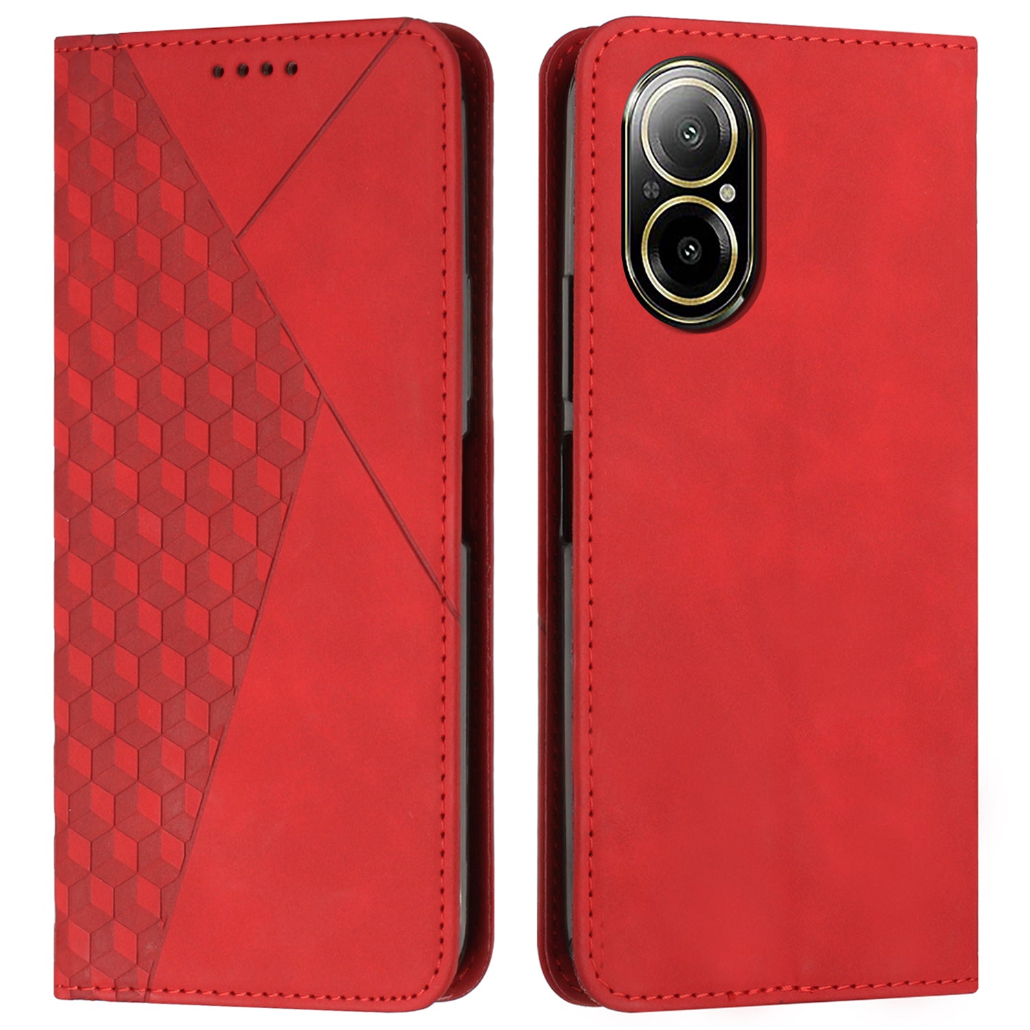For Realme C67 4G Leather Case Splicing Rhombus Pattern Magnetic Phone Cover
