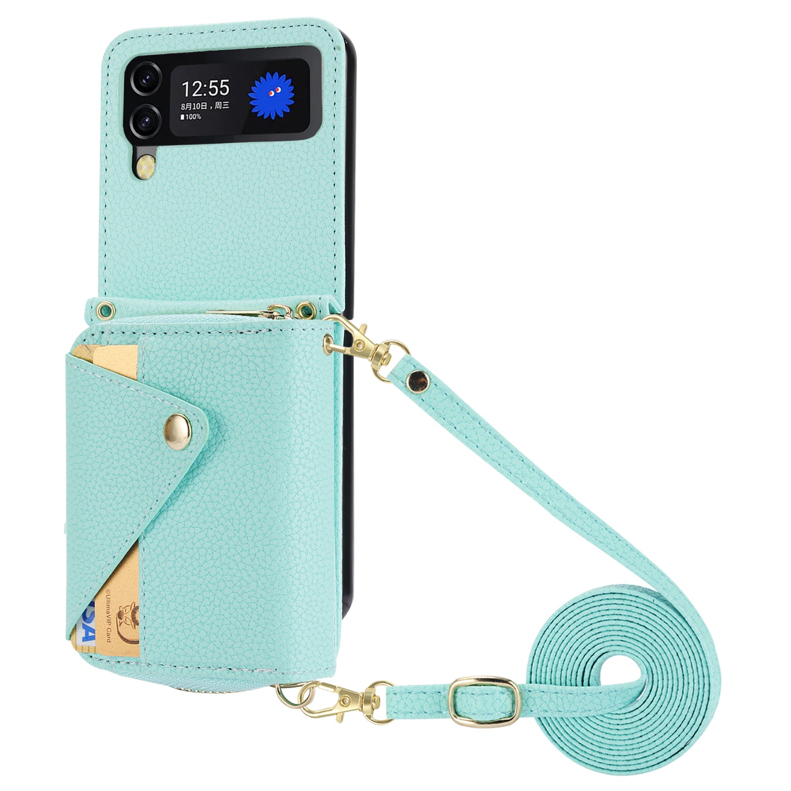 For Samsung Galaxy Z Flip4 5G Case PU Leather Zipper Purse Crossbody Phone Cover