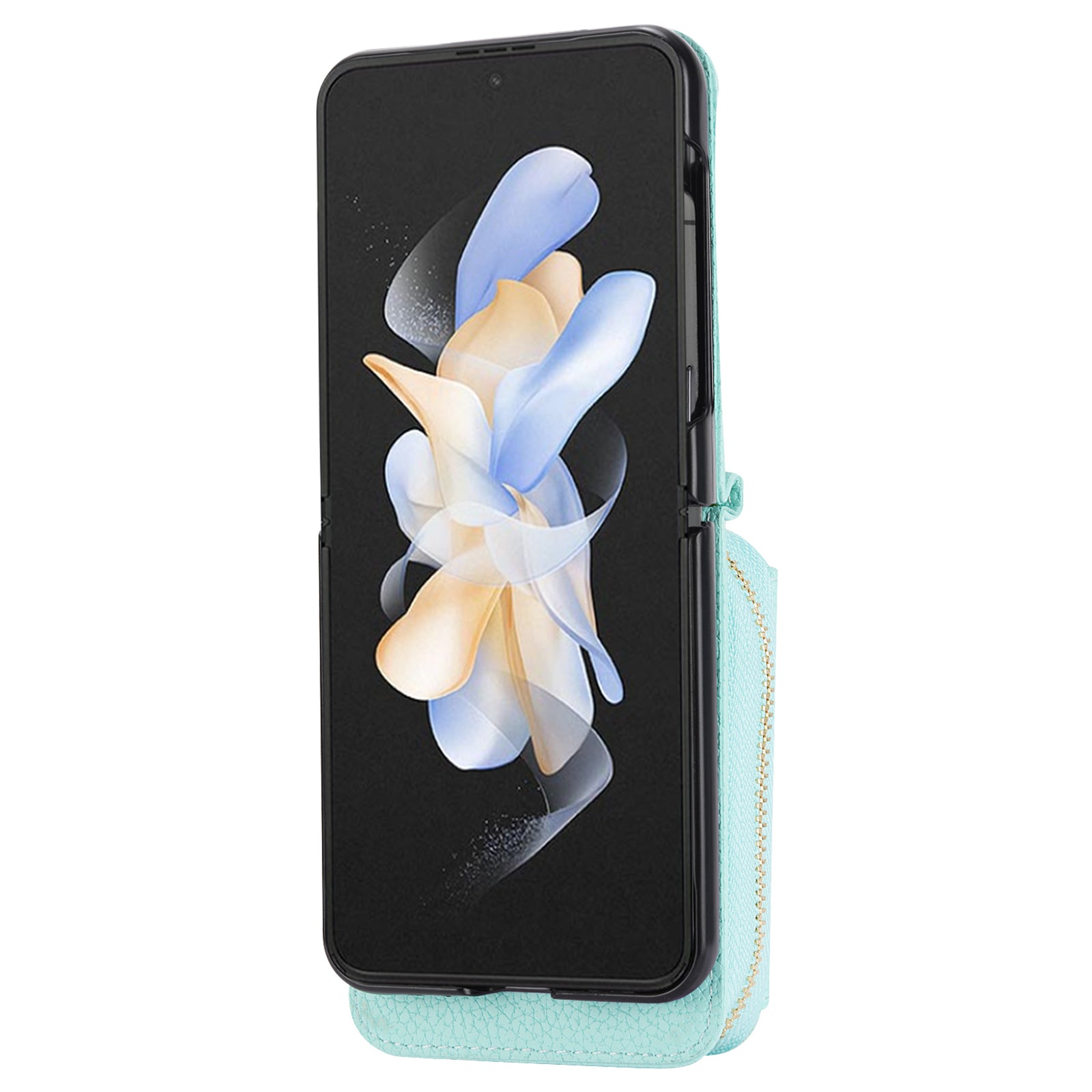 For Samsung Galaxy Z Flip4 5G Case PU Leather Zipper Purse Crossbody Phone Cover
