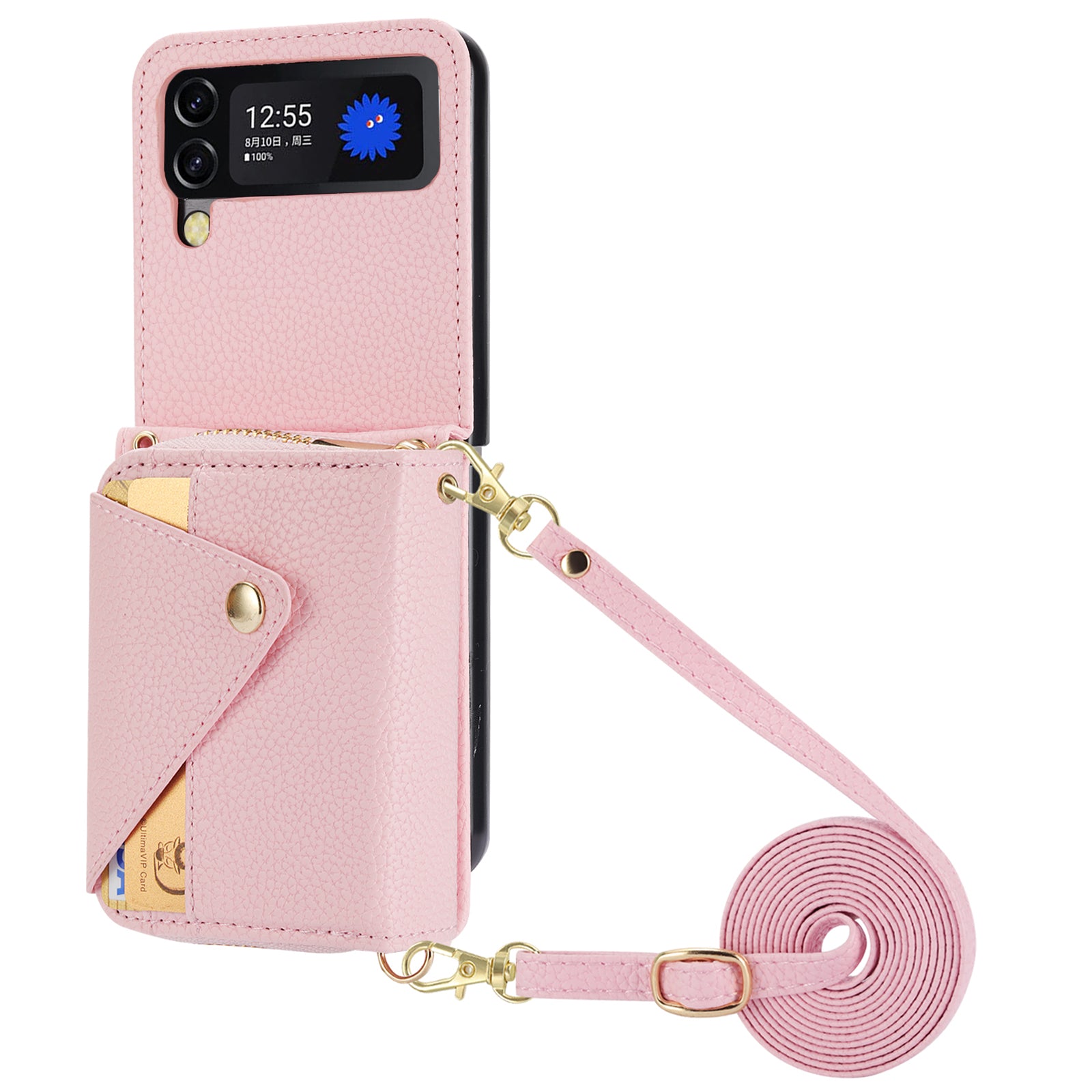 For Samsung Galaxy Z Flip4 5G Case PU Leather Zipper Purse Crossbody Phone Cover