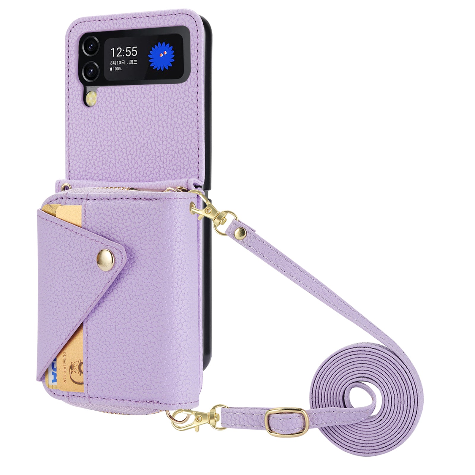 For Samsung Galaxy Z Flip4 5G Case PU Leather Zipper Purse Crossbody Phone Cover